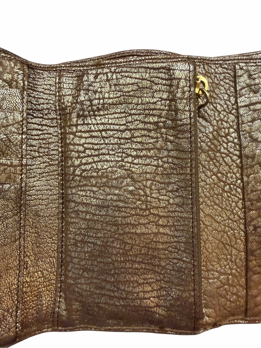 Miu Miu Metallic Distressed Lambskin Gold Brown Compact Flap Wallet - Picture 8 of 13